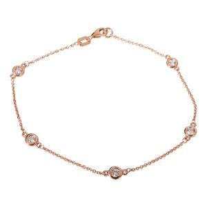 Bezel Set Diamond 5 Station Bracelet in 14k Rose Gold 033 CTW Cart