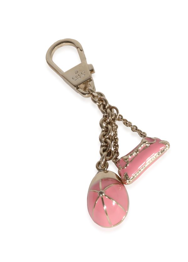 120918 pv Gucci Gold Metal Pink Enamel Equestrian Bag Charm