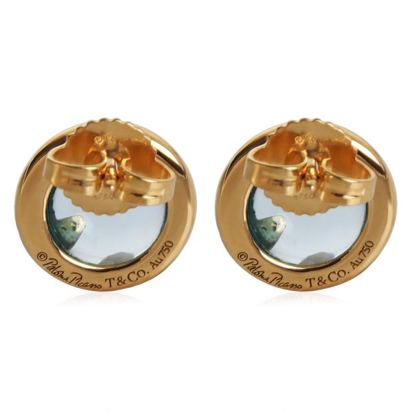 121332 av Tiffany Co Paloma Picasso Olive Leaf Blue Topaz Earrings in 18k Yellow Gold