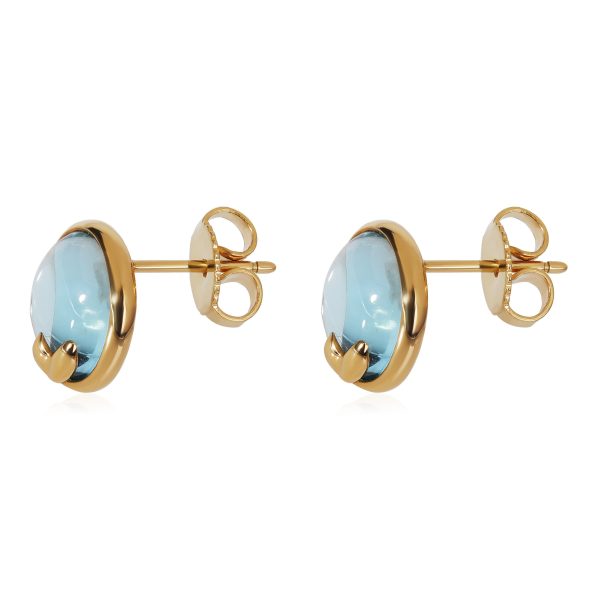 121332 pv Tiffany Co Paloma Picasso Olive Leaf Blue Topaz Earrings in 18k Yellow Gold