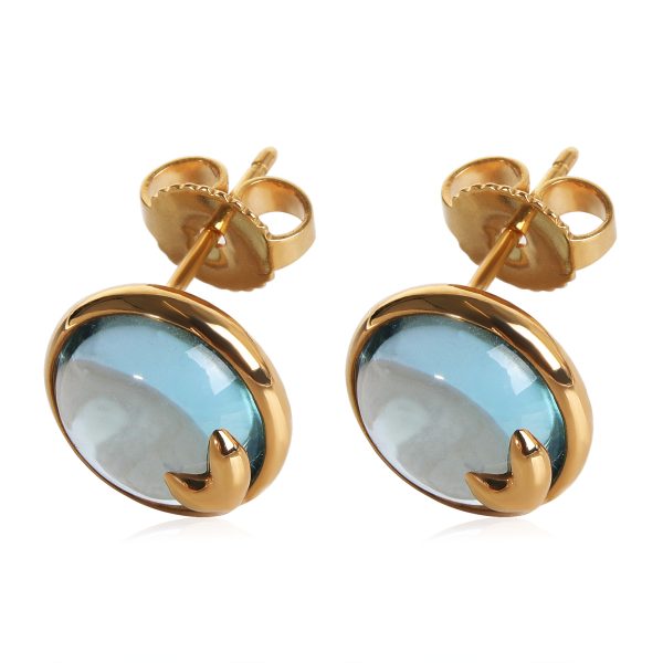 121332 sv Tiffany Co Paloma Picasso Olive Leaf Blue Topaz Earrings in 18k Yellow Gold