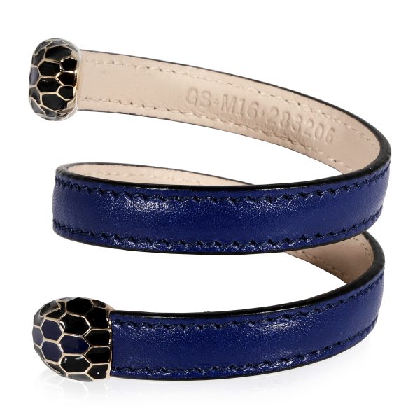 121565 sv 2f48b3e2 086e 4dd5 8a09 67063d48de67 Bvlgari Serpenti Forever Blue Calf Leather Wrap Bracelet