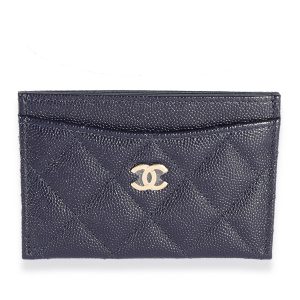 Chanel Navy Quilted Caviar Classic Card Holder Louis Vuitton Eclipse Portefeuille Brother Bi FLong Wallet