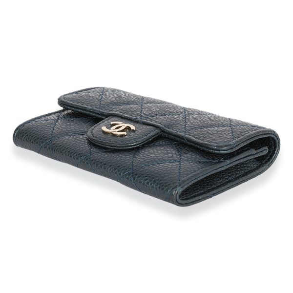 122049 box 93a4f4c0 19ca 4fc4 843c 0c6d36bd1b42 Chanel Blue Quilted Caviar Flap Card Holder Wallet