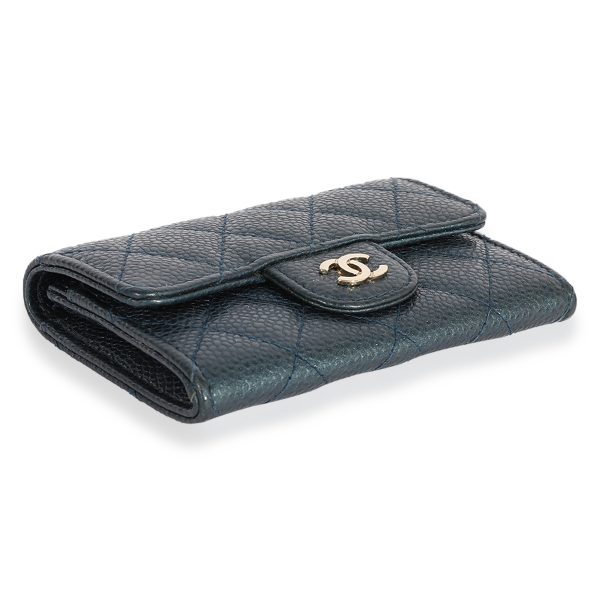 122049 clasp fb47dcc2 1a65 4e55 b6ea 11944526fbb2 Chanel Blue Quilted Caviar Flap Card Holder Wallet