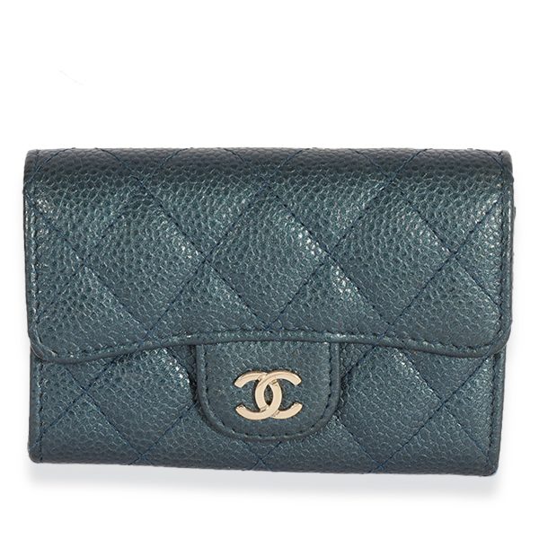 Chanel Blue Quilted Caviar Flap Card Holder Wallet Chanel Blue Quilted Caviar Flap Card Holder Wallet