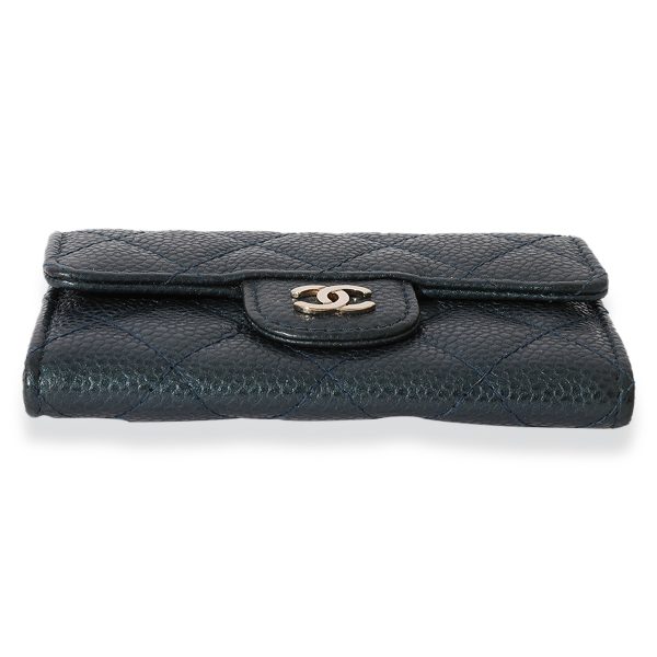 122049 stamp a290c76c 9b41 4f15 9031 6c02947dd6f4 Chanel Blue Quilted Caviar Flap Card Holder Wallet