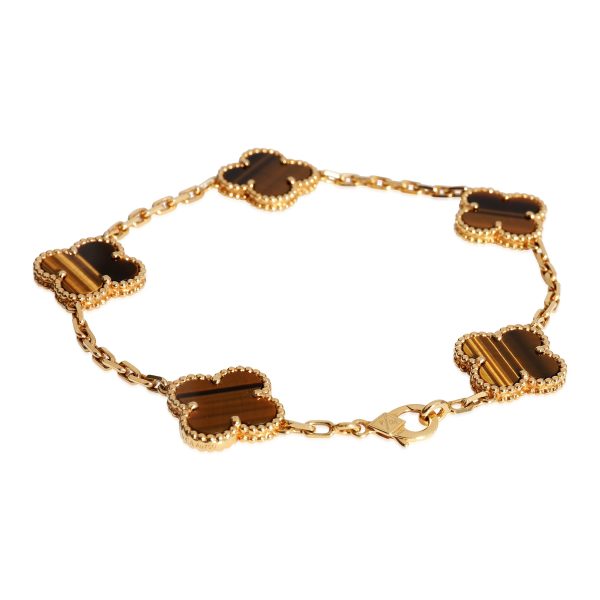 122114 sv Van Cleef Arpels Alhambra Tigers Eye Bracelet in 18k Yellow Gold