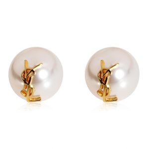 YSL Faux Pearl Logo Stud Earrings Loewe Square Pocket Shoulder Bag Brown