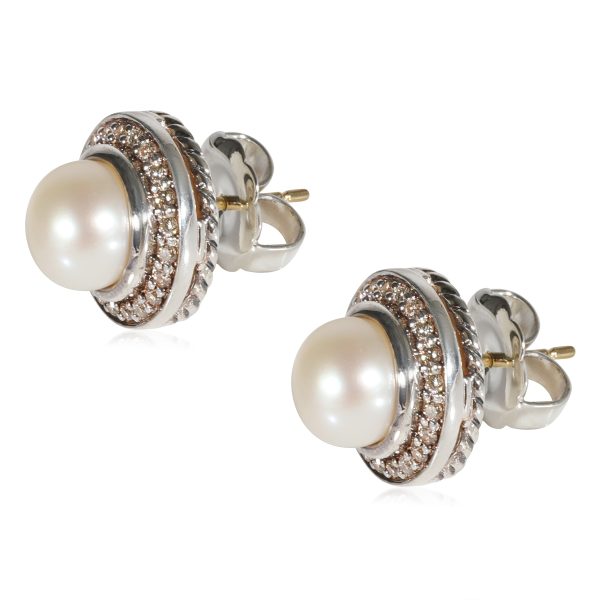 122787 sv 01c0d9df 1d3b 4f12 98c9 b8c588c91f61 David Yurman Cerise Pearl Diamond Earrings in Sterling Silver 029 CTW