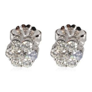 Diamond Cluster Stud Earrings in 14k White Gold 2 CTW Chanel Cambon Line Leather Key Case White