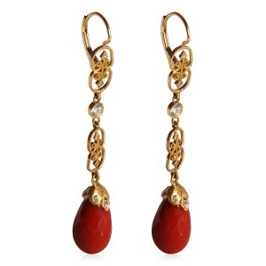 Coral Diamond Earrings in 14k Yellow Gold 05 CTW Cart