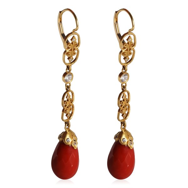 Coral Diamond Earrings in 14k Yellow Gold 05 CTW Coral Diamond Earrings in 14k Yellow Gold 05 CTW