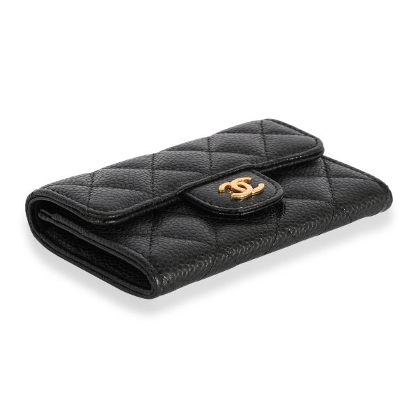 123027 box Chanel Black Quilted Caviar Flap Card Holder Wallet