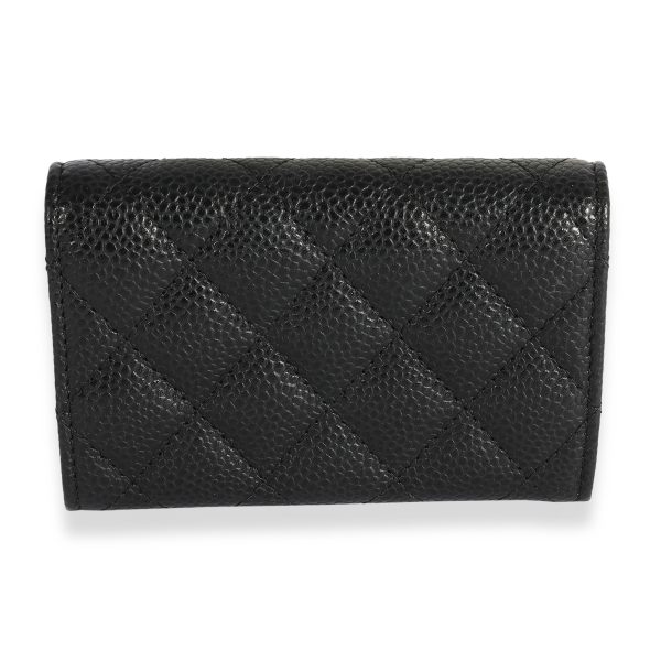 123027 bv Chanel Black Quilted Caviar Flap Card Holder Wallet