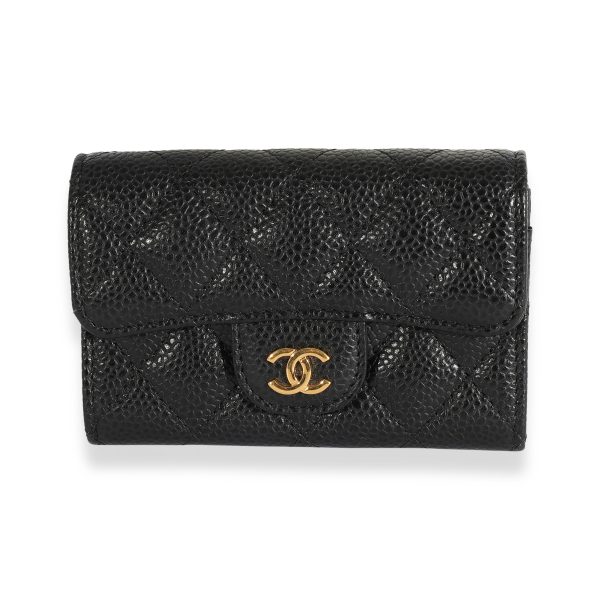 Chanel Black Quilted Caviar Flap Card Holder Wallet Chanel Black Quilted Caviar Flap Card Holder Wallet