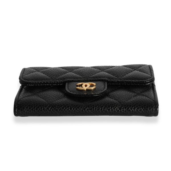 123027 pv Chanel Black Quilted Caviar Flap Card Holder Wallet