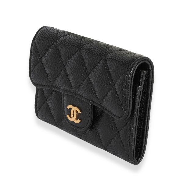 123027 sv Chanel Black Quilted Caviar Flap Card Holder Wallet