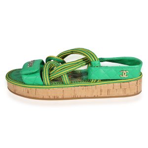 Chanel Cord Lambskin Sandal Green Yellow Cart