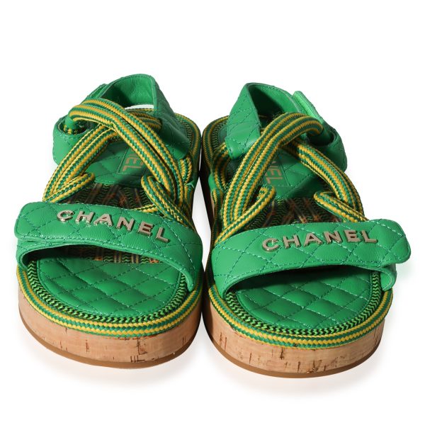 123048 pv Chanel Cord Lambskin Sandal Green Yellow