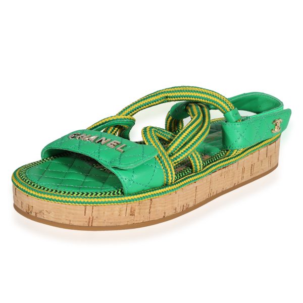 123048 sv Chanel Cord Lambskin Sandal Green Yellow