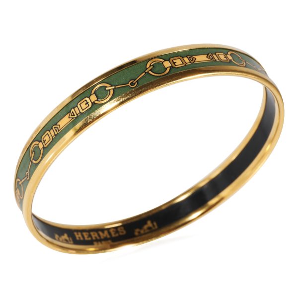 123189 bv 8d158224 f7a8 402e 94ba 221ea5906d6e Hermes Gold Plated Narrow Green Enamel Mors de Filet Bangle 62MM