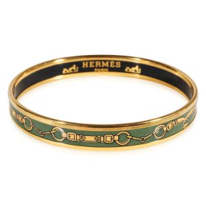 Hermes Gold Plated Narrow Green Enamel Mors de Filet Bangle 62MM Louis Vuitton Totally PM Tote Bag Monogram Brown