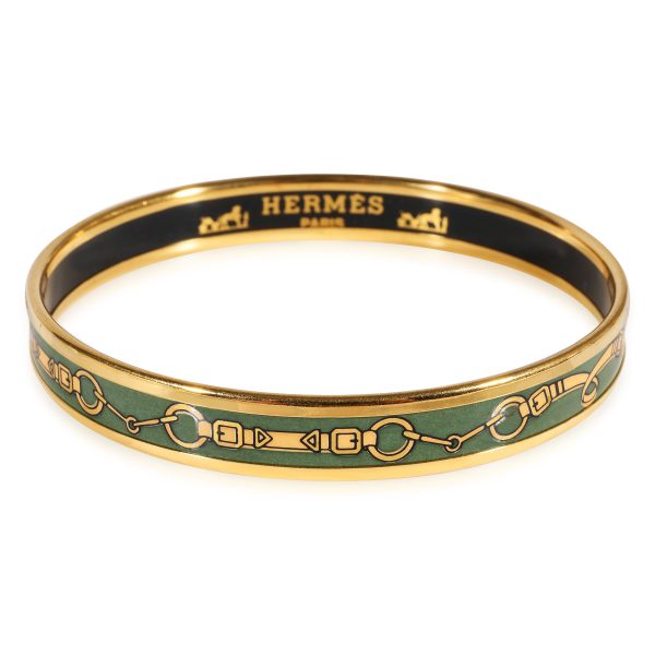 Hermes Gold Plated Narrow Green Enamel Mors de Filet Bangle 62MM Hermes Gold Plated Narrow Green Enamel Mors de Filet Bangle 62MM