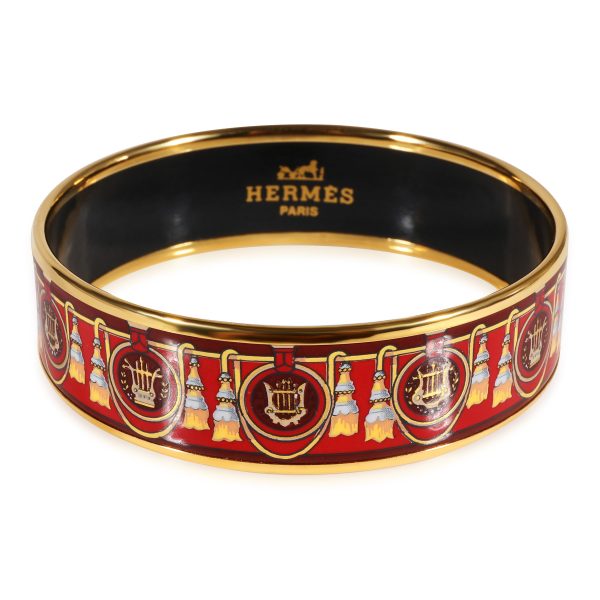 Hermès Plated Wide Enamel Bracelet with Harps Tassels 18mm 62MM Hermès Plated Wide Enamel Bracelet with Harps Tassels 18mm 62MM