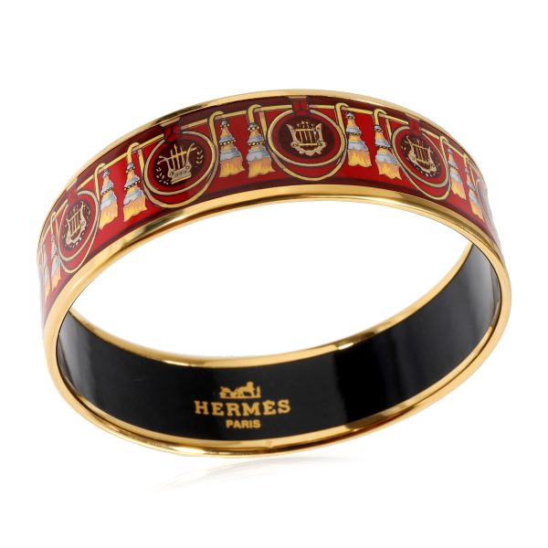 123190 pv Hermès Plated Wide Enamel Bracelet with Harps Tassels 18mm 62MM