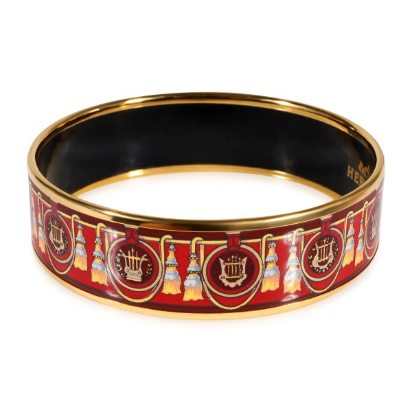 123190 sv Hermès Plated Wide Enamel Bracelet with Harps Tassels 18mm 62MM