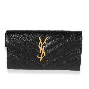 Saint Laurent Black Grain De Poudre Matelassé Cassandre Large Flap Wallet Louis Vuitton Brittany Brown Black Damier Ebene Leather Noir 2WAY Bag