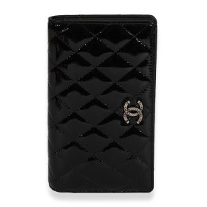 Chanel Black Quilted Patent Leather Yen Wallet Louis Vuitton Slim Briefcase Taiga Leather Handbag Noir Black
