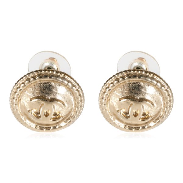 Gold Toned Chanel CC Button Earrings Gold Toned Chanel CC Button Earrings