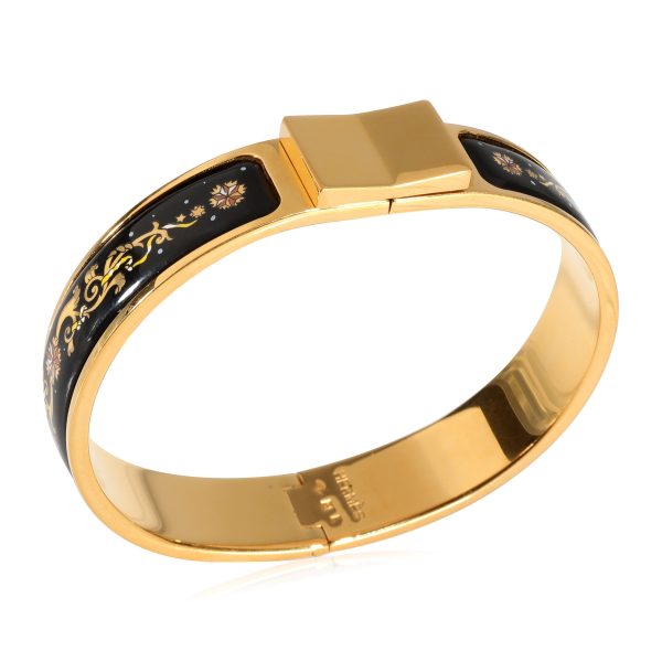 123478 bv Gold Toned Hermes Vintage Loquet Bracelet with Black Enamel