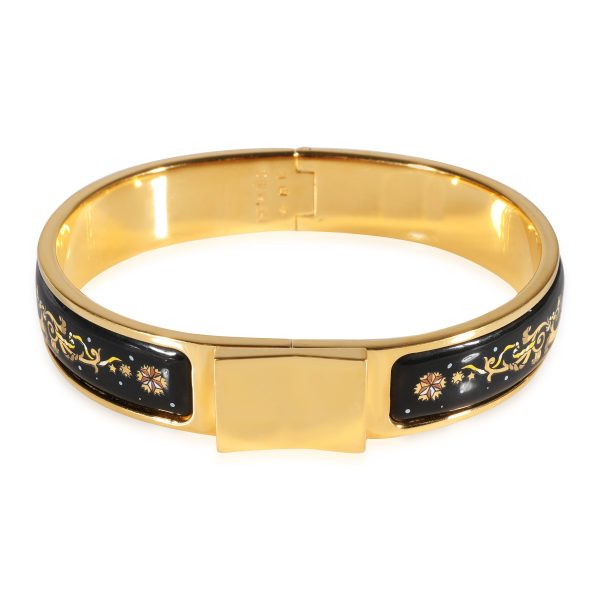 Gold Toned Hermes Vintage Loquet Bracelet with Black Enamel Gold Toned Hermes Vintage Loquet Bracelet with Black Enamel