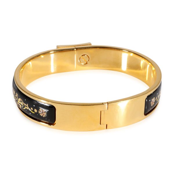 123478 pv Gold Toned Hermes Vintage Loquet Bracelet with Black Enamel