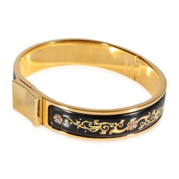 123478 sv Gold Toned Hermes Vintage Loquet Bracelet with Black Enamel