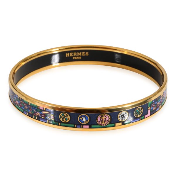 Hermès Plated Enamel Narrow Multi Color Braids Symbols Bangle 62MM Hermès Plated Enamel Narrow Multi Color Braids Symbols Bangle 62MM