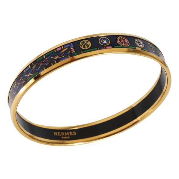 123480 pv Hermès Plated Enamel Narrow Multi Color Braids Symbols Bangle 62MM