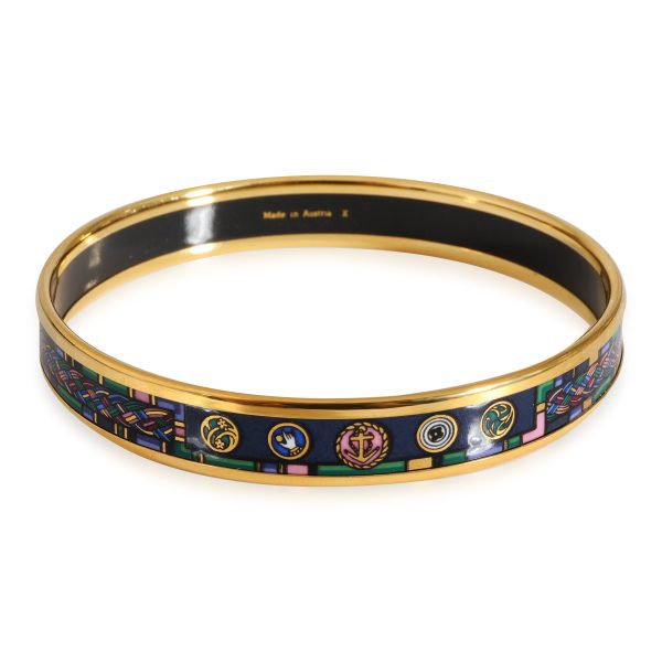 123480 sv Hermès Plated Enamel Narrow Multi Color Braids Symbols Bangle 62MM