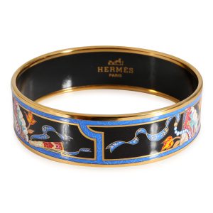 Hermes Plated Blue Folding Fan Design Wide Enamel Bracelet Cart