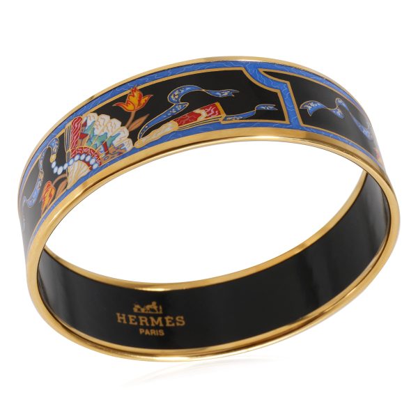 123483 pv Hermes Plated Blue Folding Fan Design Wide Enamel Bracelet