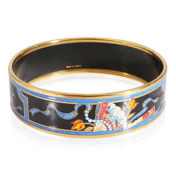 123483 sv Hermes Plated Blue Folding Fan Design Wide Enamel Bracelet