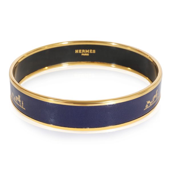 Hermès Plated Vintage Enamel Bracelet with Navy Blue Caleche Hermès Plated Vintage Enamel Bracelet with Navy Blue Caleche 14mm 67MM