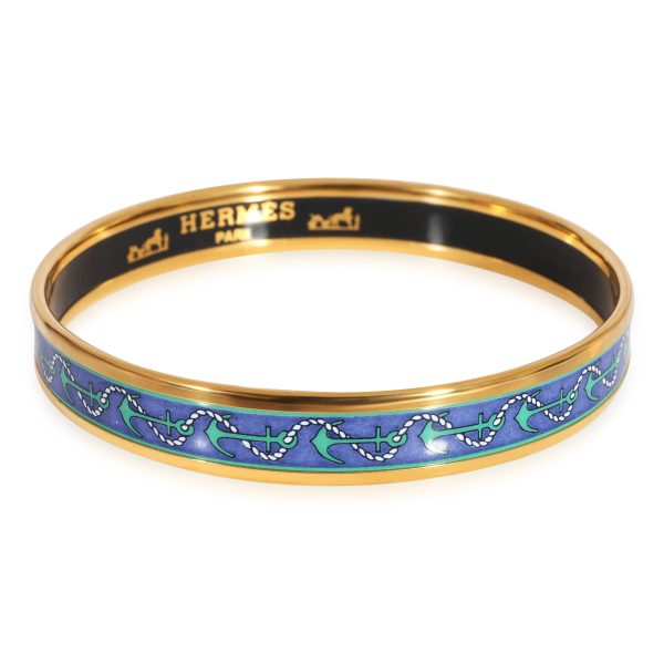 Hermès Plated Narrow Enamel Bangle with Anchors Hermès Plated Narrow Enamel Bangle with Anchors 9mm