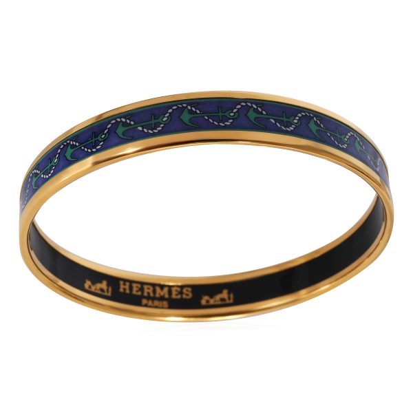 123638 pv 3cff0977 7a5b 4170 bf1b eb67cfddda75 Hermès Plated Narrow Enamel Bangle with Anchors 9mm