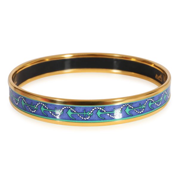 9mm Hermès Plated Narrow Enamel Bangle with Anchors 9mm