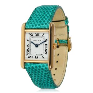 Cartier Tank 66001 Womens Watch in 18kt Yellow Gold Diamond Micro Tennis Bracelet in 14k Yellow Gold 088 CTW