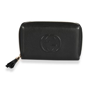 Gucci Black Pebbled Leather Soho Zip Around Wallet Cart